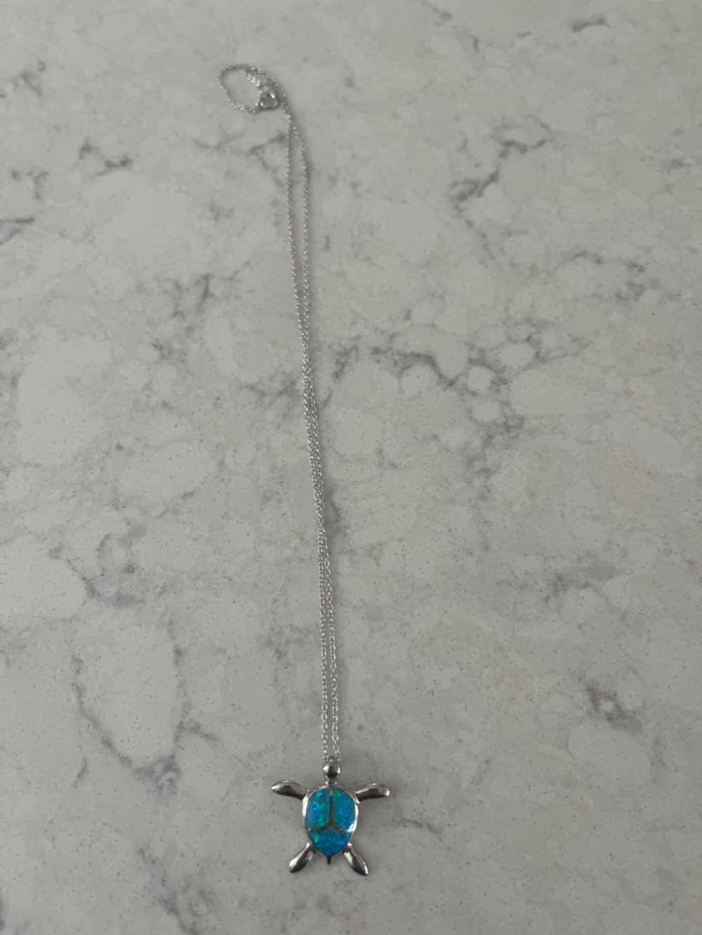 Blue Opal Turtle Pendant Necklace - Women's Silver Chain